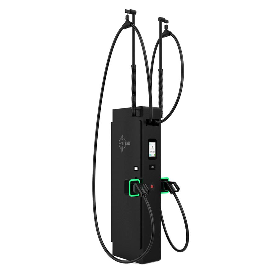 Satellit Ladesäule mit zwei Anschlüssen für die Bodenmontage, Frontansicht