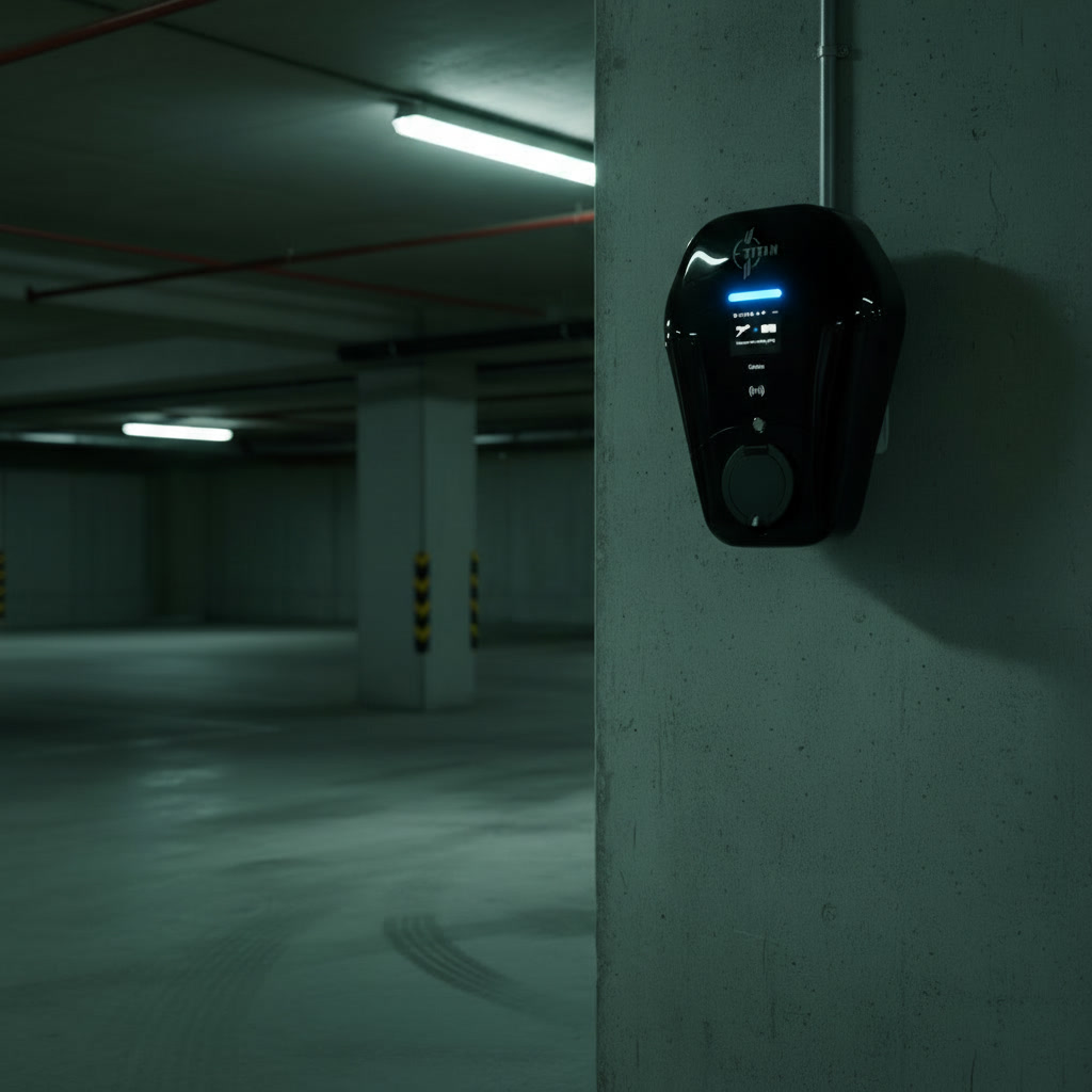 Ladestation für Elektrofahrzeuge in modernem Parkhaus