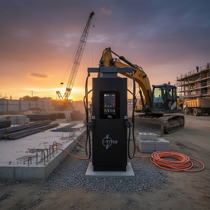 Mobile DC Ladestation auf Baustelle zum Laden von Elektrofahrzeugen und Maschinen